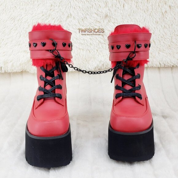 Goth Punk Platform Ankle Boots Furry Chain Cuff 57 - Picture 11 of 16